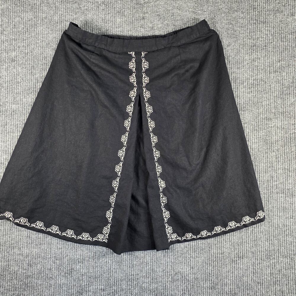 Veranesi 24W Black Linen Rayon Embroidered A-Line Midi Skirt Plus Size‎